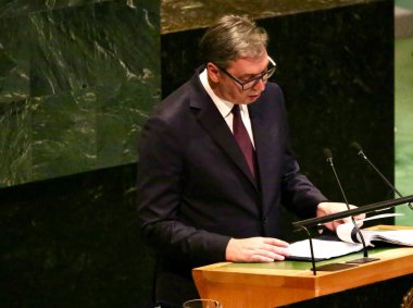 UNGA 80 Genel Kurul Müzakeresi. 24 Eylül 2025, New York, ABD: Sırbistan Cumhurbaşkanı. (niyi fote\ theenews2)