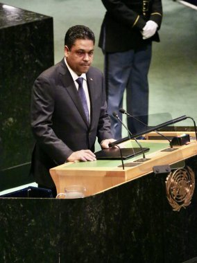 UNGA 80 Genel Kurul Müzakeresi. 25 Eylül 2025, New York, ABD: Ekselansları Anthony Franck Laurent Saint Cyr, Haiti Cumhuriyeti Başkanlık Konseyi Başkanı. (niyi fote\ theenews2)