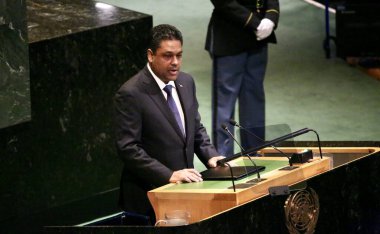 UNGA 80 Genel Kurul Müzakeresi. 25 Eylül 2025, New York, ABD: Ekselansları Anthony Franck Laurent Saint Cyr, Haiti Cumhuriyeti Başkanlık Konseyi Başkanı. (niyi fote\ theenews2)