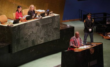 25 Eylül 2025, New York, ABD: Gana Cumhuriyeti Başkanı Ekselansları John Dramani Mahama BM genel merkezinde gerçekleşen UNGA 80 Genel Kurul Toplantısına hitaben bir konuşma yaptı. (niyi fote\ theenews2)   