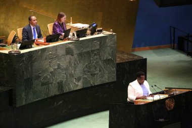 UNGA 80 Genel Kurul Müzakeresi. 25 Eylül 2025, New York, ABD: Uganda Cumhuriyeti Başkan Yardımcısı Ekselansları Jessica Rose Epel Alupo, UNGA 80 Genel Kurul Toplantısına seslendi. (niyi fote\ theenews2)   