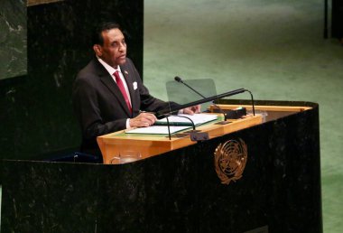 UNGA 80 Genel Kurul Müzakeresi. 25 Eylül 2025, New York, ABD: Sudan Cumhuriyeti Geçici Başbakanı Ekselansları Kamil El-Tayeb Idris UNGA 80 Genel Kurul Toplantısına seslendi. (niyi fote\ theenews2)  