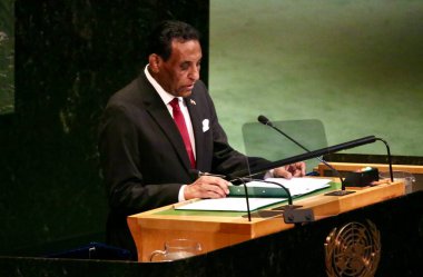 UNGA 80 Genel Kurul Müzakeresi. 25 Eylül 2025, New York, ABD: Sudan Cumhuriyeti Geçici Başbakanı Ekselansları Kamil El-Tayeb Idris UNGA 80 Genel Kurul Toplantısına seslendi. (niyi fote\ theenews2)  