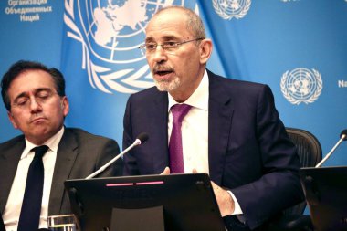 Gazze 'ye İnsani Yardım Hakkında Hybrid Basın Brifingi. 25 Eylül 2025, New York, ABD: Jose Manuel Albares Bueno 'nun hazırladığı İnsani Yardım Hakkında Hibrid Basın Brifingi, Avrupa Birliği ve İşbirliği Bakanı. (niyi fote\ theenews2)