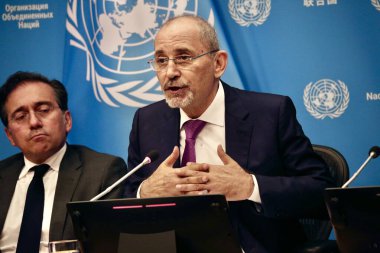 Gazze 'ye İnsani Yardım Hakkında Hybrid Basın Brifingi. 25 Eylül 2025, New York, ABD: Jose Manuel Albares Bueno 'nun hazırladığı İnsani Yardım Hakkında Hibrid Basın Brifingi, Avrupa Birliği ve İşbirliği Bakanı. (niyi fote\ theenews2)