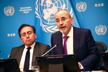 Gazze 'ye İnsani Yardım Hakkında Hybrid Basın Brifingi. 25 Eylül 2025, New York, ABD: Jose Manuel Albares Bueno 'nun hazırladığı İnsani Yardım Hakkında Hibrid Basın Brifingi, Avrupa Birliği ve İşbirliği Bakanı. (niyi fote\ theenews2)