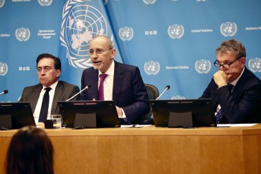 Gazze 'ye İnsani Yardım Hakkında Hybrid Basın Brifingi. 25 Eylül 2025, New York, ABD: Jose Manuel Albares Bueno 'nun hazırladığı İnsani Yardım Hakkında Hibrid Basın Brifingi, Avrupa Birliği ve İşbirliği Bakanı. (niyi fote\ theenews2)