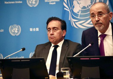 Gazze 'ye İnsani Yardım Hakkında Hybrid Basın Brifingi. 25 Eylül 2025, New York, ABD: Jose Manuel Albares Bueno 'nun hazırladığı İnsani Yardım Hakkında Hibrid Basın Brifingi, Avrupa Birliği ve İşbirliği Bakanı. (niyi fote\ theenews2)