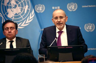 Gazze 'ye İnsani Yardım Hakkında Hybrid Basın Brifingi. 25 Eylül 2025, New York, ABD: Jose Manuel Albares Bueno 'nun hazırladığı İnsani Yardım Hakkında Hibrid Basın Brifingi, Avrupa Birliği ve İşbirliği Bakanı. (niyi fote\ theenews2)