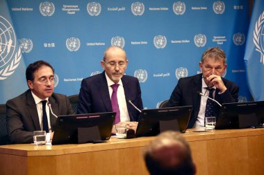 Gazze 'ye İnsani Yardım Hakkında Hybrid Basın Brifingi. 25 Eylül 2025, New York, ABD: Jose Manuel Albares Bueno 'nun hazırladığı İnsani Yardım Hakkında Hibrid Basın Brifingi, Avrupa Birliği ve İşbirliği Bakanı. (niyi fote\ theenews2)