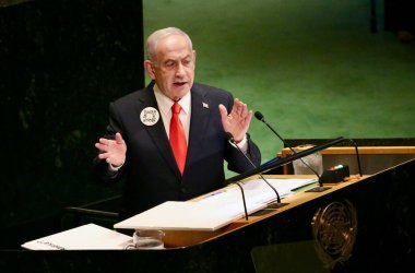26 Eylül 2025, New York, ABD: İsrail Devleti Başbakanı Ekselansları Benjamin Netanyahu BM genel merkezinde gerçekleşen UNGA 80 Genel Kurul Müzakeresi 'ne hitaben bir konuşma yaptı (niyi fote / thews2)