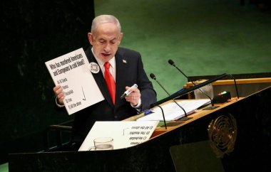 26 Eylül 2025, New York, ABD: İsrail Devleti Başbakanı Ekselansları Benjamin Netanyahu BM genel merkezinde gerçekleşen UNGA 80 Genel Kurul Müzakeresi 'ne hitaben bir konuşma yaptı (niyi fote / thews2)