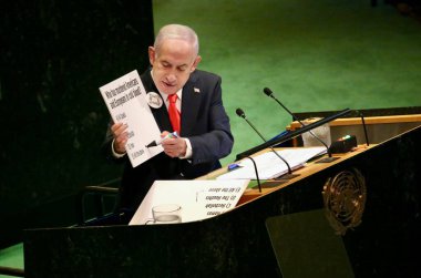 26 Eylül 2025, New York, ABD: İsrail Devleti Başbakanı Ekselansları Benjamin Netanyahu BM genel merkezinde gerçekleşen UNGA 80 Genel Kurul Müzakeresi 'ne hitaben bir konuşma yaptı (niyi fote / thews2)