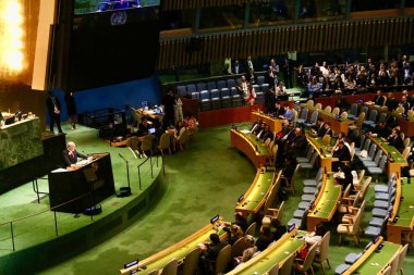 26 Eylül 2025, New York, ABD: İsrail Devleti Başbakanı Ekselansları Benjamin Netanyahu BM genel merkezinde gerçekleşen UNGA 80 Genel Kurul Müzakeresi 'ne hitaben bir konuşma yaptı (niyi fote / thews2)