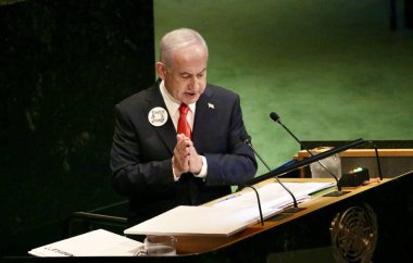 26 Eylül 2025, New York, ABD: İsrail Devleti Başbakanı Ekselansları Benjamin Netanyahu BM genel merkezinde gerçekleşen UNGA 80 Genel Kurul Müzakeresi 'ne hitaben bir konuşma yaptı (niyi fote / thews2)