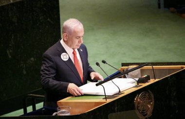 26 Eylül 2025, New York, ABD: İsrail Devleti Başbakanı Ekselansları Benjamin Netanyahu BM genel merkezinde gerçekleşen UNGA 80 Genel Kurul Müzakeresi 'ne hitaben bir konuşma yaptı (niyi fote / thews2)