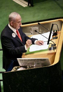26 Eylül 2025, New York, ABD: İsrail Devleti Başbakanı Ekselansları Benjamin Netanyahu BM genel merkezinde gerçekleşen UNGA 80 Genel Kurul Müzakeresi 'ne hitaben bir konuşma yaptı (niyi fote / thews2)
