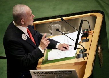 26 Eylül 2025, New York, ABD: İsrail Devleti Başbakanı Ekselansları Benjamin Netanyahu BM genel merkezinde gerçekleşen UNGA 80 Genel Kurul Müzakeresi 'ne hitaben bir konuşma yaptı (niyi fote / thews2)
