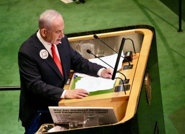 26 Eylül 2025, New York, ABD: İsrail Devleti Başbakanı Ekselansları Benjamin Netanyahu BM genel merkezinde gerçekleşen UNGA 80 Genel Kurul Müzakeresi 'ne hitaben bir konuşma yaptı (niyi fote / thews2)