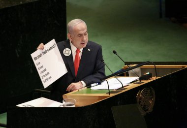 26 Eylül 2025, New York, ABD: İsrail Devleti Başbakanı Ekselansları Benjamin Netanyahu BM genel merkezinde gerçekleşen UNGA 80 Genel Kurul Müzakeresi 'ne hitaben bir konuşma yaptı (niyi fote / thews2)