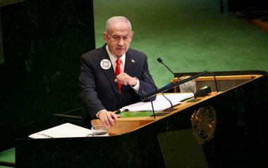 26 Eylül 2025, New York, ABD: İsrail Devleti Başbakanı Ekselansları Benjamin Netanyahu BM genel merkezinde gerçekleşen UNGA 80 Genel Kurul Müzakeresi 'ne hitaben bir konuşma yaptı (niyi fote / thews2)