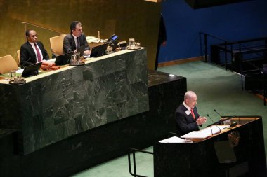 26 Eylül 2025, New York, ABD: İsrail Devleti Başbakanı Ekselansları Benjamin Netanyahu BM genel merkezinde gerçekleşen UNGA 80 Genel Kurul Müzakeresi 'ne hitaben bir konuşma yaptı (niyi fote / thews2)