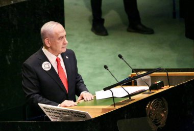 26 Eylül 2025, New York, ABD: İsrail Devleti Başbakanı Ekselansları Benjamin Netanyahu BM genel merkezinde gerçekleşen UNGA 80 Genel Kurul Müzakeresi 'ne hitaben bir konuşma yaptı (niyi fote / thews2)