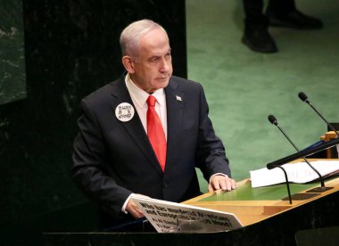 26 Eylül 2025, New York, ABD: İsrail Devleti Başbakanı Ekselansları Benjamin Netanyahu BM genel merkezinde gerçekleşen UNGA 80 Genel Kurul Müzakeresi 'ne hitaben bir konuşma yaptı (niyi fote / thews2)