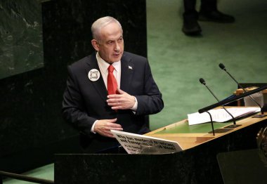 26 Eylül 2025, New York, ABD: İsrail Devleti Başbakanı Ekselansları Benjamin Netanyahu BM genel merkezinde gerçekleşen UNGA 80 Genel Kurul Müzakeresi 'ne hitaben bir konuşma yaptı (niyi fote / thews2)