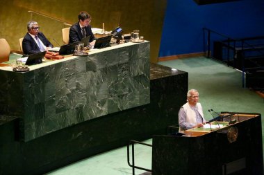 26 Eylül 2025, New York, ABD: Bangladeş Halk Cumhuriyeti Geçici Hükümeti Baş Danışmanı Ekselansları Muhammed Yunus UNGA 80 Genel Kurul Müzakeresi 'ne (niyi fote / thews2)