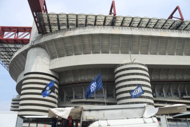 Milan (italy), 09 / 30 / 2025 - San Siro Stadyumu / inter / Slavia praha / fanatik- 30 Eylül 2025 tarihinde Inter Milan ve Slavia Praha arasında oynanan şampiyonlar ligi maçından önce San Siro Stadyumu 'nun çevresi. (Edson de souza 2nci bölüm))        