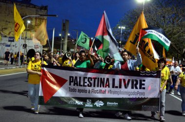 Porto Alegre (SC), 2 Ekim 2025 Flotilla / Protesto / Gazze A Küresel Sumud Filosu ile dayanışma gösterileri Rio Grande do Sul 'un başkentinde gerçekleşti. (Viyolonsel Oliver\ yeni2)        