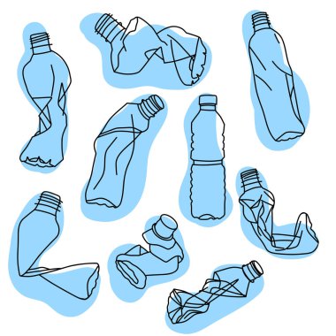 Ekoloji ve geri dönüşüm için plastik şişelerin vektör illüstrasyonu