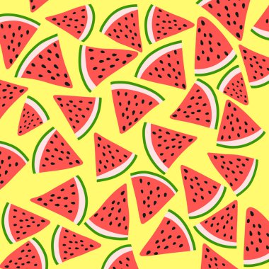 Sarı zemin üzerindeki karpuz dilimlerinin kusursuz vektör deseni