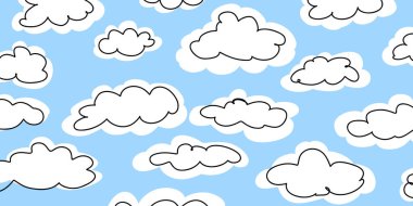 Mavi arkaplan ve beyaz bulutların vektör illüstrasyonu