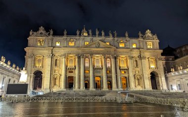 Evening view of St. Peter's Basilica in Vatican City, Rome, Italy. This iconic landmark is a masterpiece of Renaissance architecture and a must-visit tourist attraction clipart