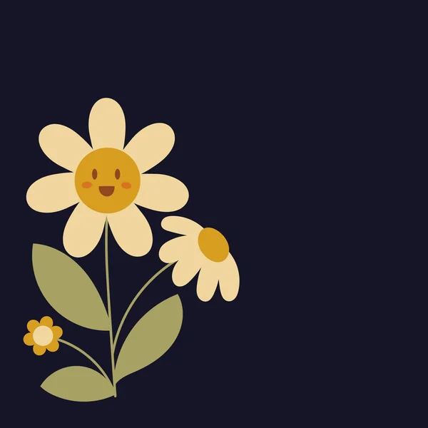 Gänseblümchen Blumen Hintergrund Mit Kopierraum Groovy Blumen Retro Bunte Vektor — Stockvektor