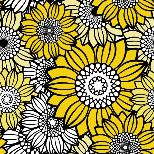 Slunečnice Bezešvé Vzor Pozadí Doodles Květinové Vektorové Ilustrace Ideální Pro Vektorová Grafika