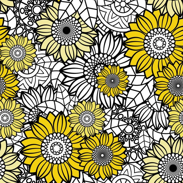 Slunečnice Bezešvé Vzor Pozadí Doodles Květinové Vektorové Ilustrace Ideální Pro Royalty Free Stock Ilustrace