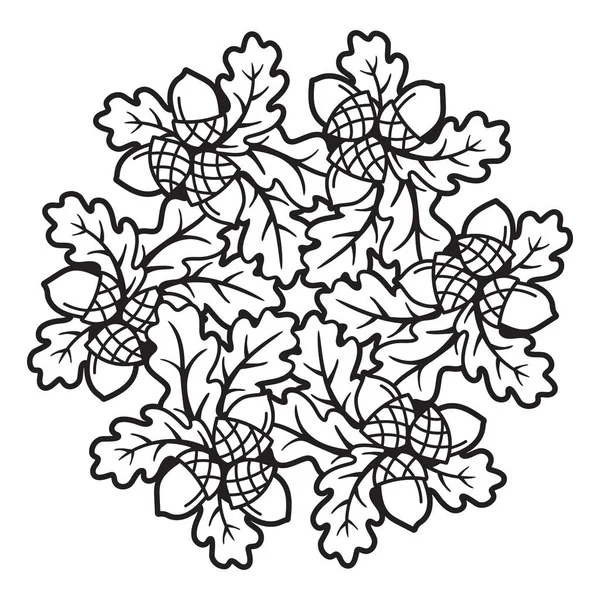 Дубове Листя Жолуді Вінок Круглий Дизайн Декоративного Елемента Doodles Чорно — стоковий вектор