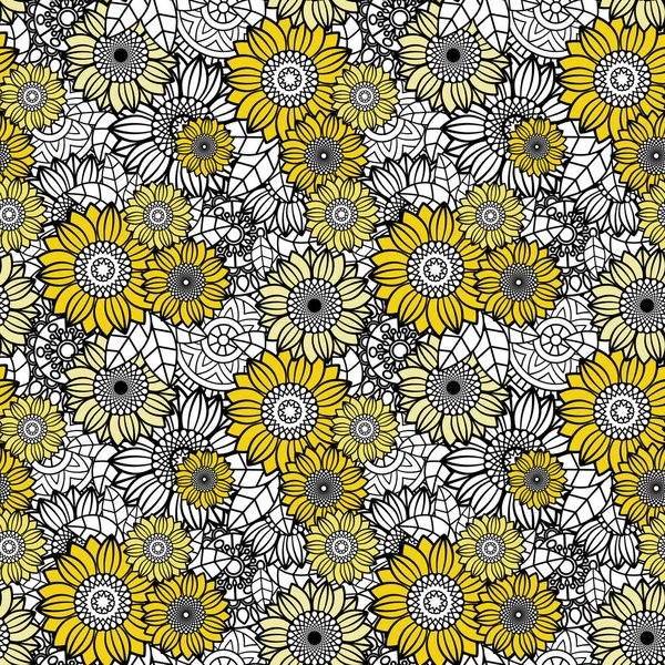 Slunečnice Bezešvé Vzor Pozadí Doodles Květinové Vektorové Ilustrace Ideální Pro Stock Vektory