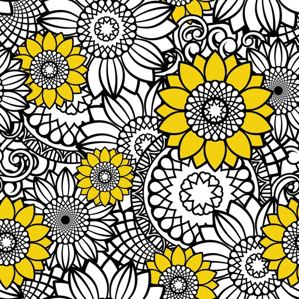Slunečnice Bezešvé Vzor Pozadí Doodles Květinové Vektorové Ilustrace Ideální Pro Stock Ilustrace
