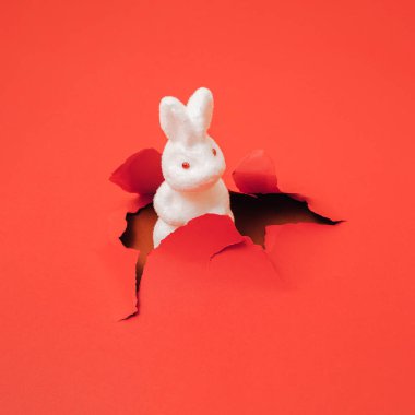 Paskalya beyaz tavşanı kafası yırtık ve çatlak kağıttan çıkar..