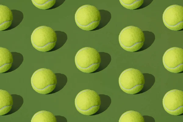 Arranged Tennis Ball Green Background Pattern — Stock Photo, Image