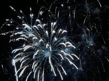 Kasımın karanlık gecelerinde havai fişek gösterisini kapayın. Beyaz ışık patlamaları ve siyah Kasım akşamının arka planına karşı renk kontrastı ile kutlayın. 