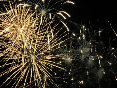 Kasımın karanlık gecelerinde havai fişek gösterisini kapayın. Beyaz ışık patlamaları ve siyah Kasım akşamının arka planına karşı renk kontrastı ile kutlayın. 