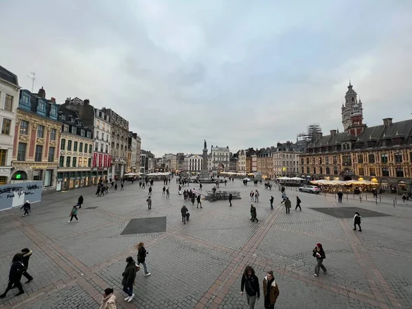 Lille France Ocak 2023 Grand Place Geniş Manzara Manzarası Theatre — Stok fotoğraf