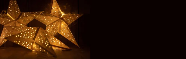 Christmas Star Decoration Lights Garland Banner Place Text — Stock Photo, Image