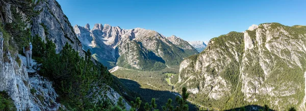 stock image Magnificent panoramic view on the Rienz valley in the Dolomite Alps, South Tirol