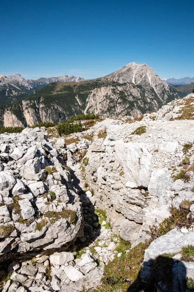 Remains of military trenches on Mount Piano in the Dolomite Alps, built during the First World War, South Tirol